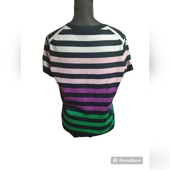 Brooks Brothers Supima Cotton Rainbow Color Blocks Stripes Knit Short Sleeve Top - Picture 3 of 5
